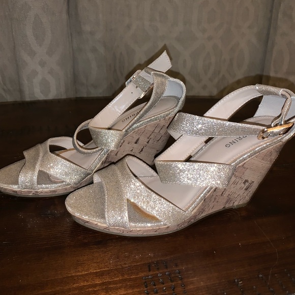 Call It Spring Glittery Gold Wedges - Picture 2 of 5